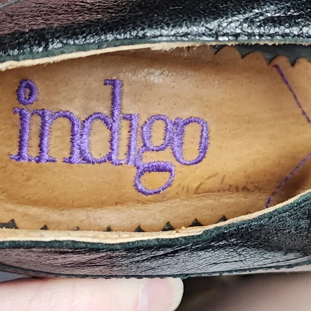 Indigo Clarks Heels 8M Wom Pumps Black Leather Strappy Peep Toe Retro Whimsigoth